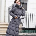 thumbnail image 4 of Homenesgenics Puffer Coat Fleece Coats Women Fashion Long Collar Padded Coat Slim Thick Coat Warm Cotton Down Jacket Gray L, 4 of 4