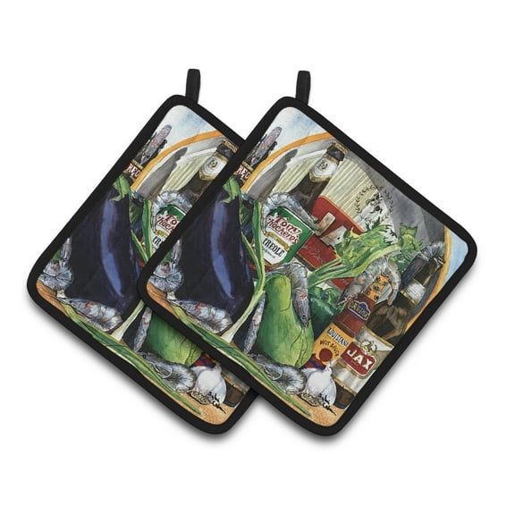 Carolines Treasures 1007PTHD Eggplant and New Orleans Beers Pair of Pot Holders , 7.5HX7.5W, multicolor