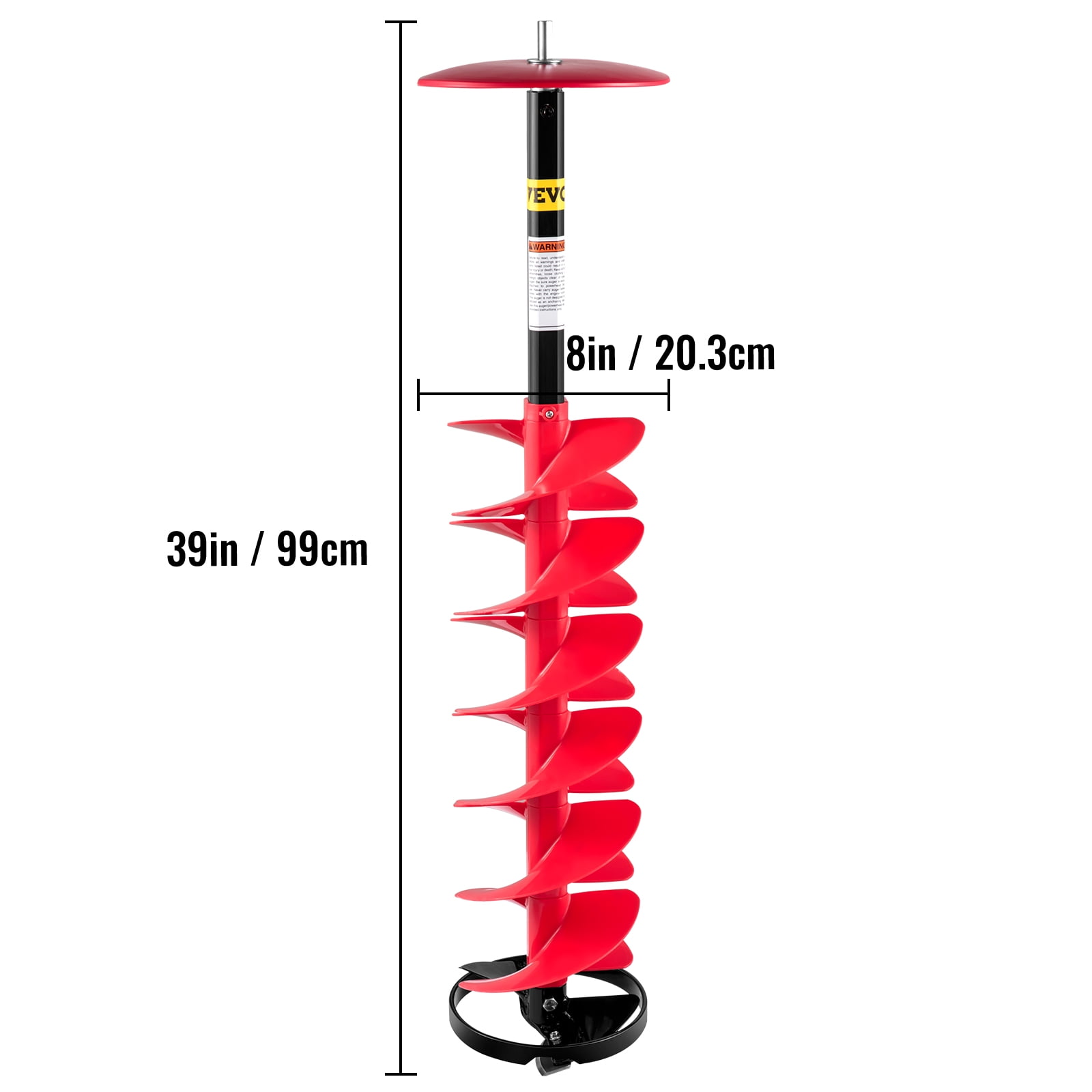 VEVOR Ice Drill Auger, 8'' Diameter Nylon Ice Auger w/ 39'' Auger Bit &11.8" Extension Rod, Auger Bit for Ice Fishing Ice Burrowing, Red