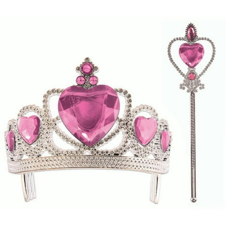 Girls Princess Heart Tiara Wand Set,One Size,Pink