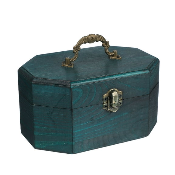 FENGGUIQU Decorative Wooden Storage Box with Portable Handle, Versatile Green Organizer for Home, Office, and Crafts