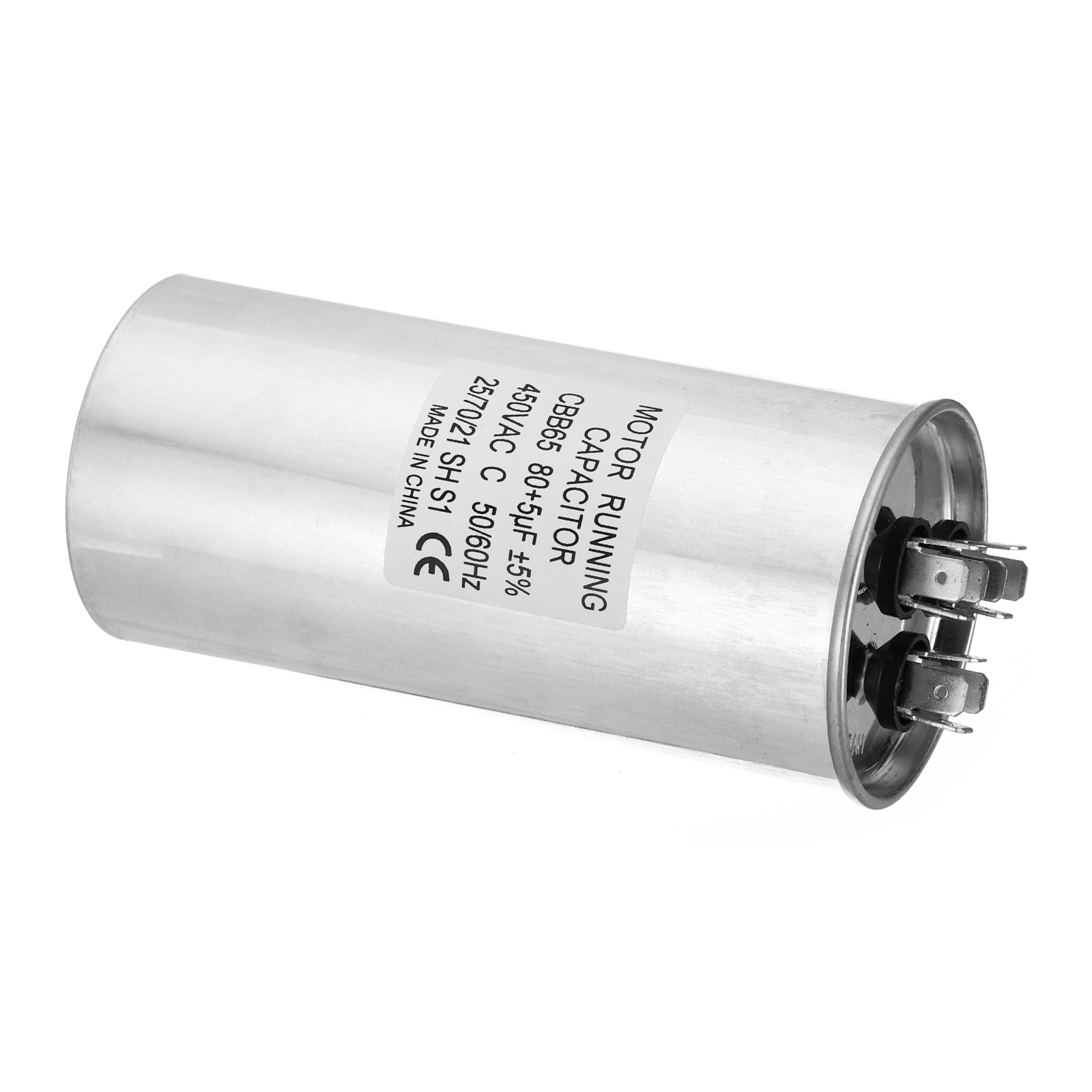 CBB65 80+5uf Run Capacitor, 80+5mfd AC 450V Aluminum Case with 3 Terminal for Air Conditioner