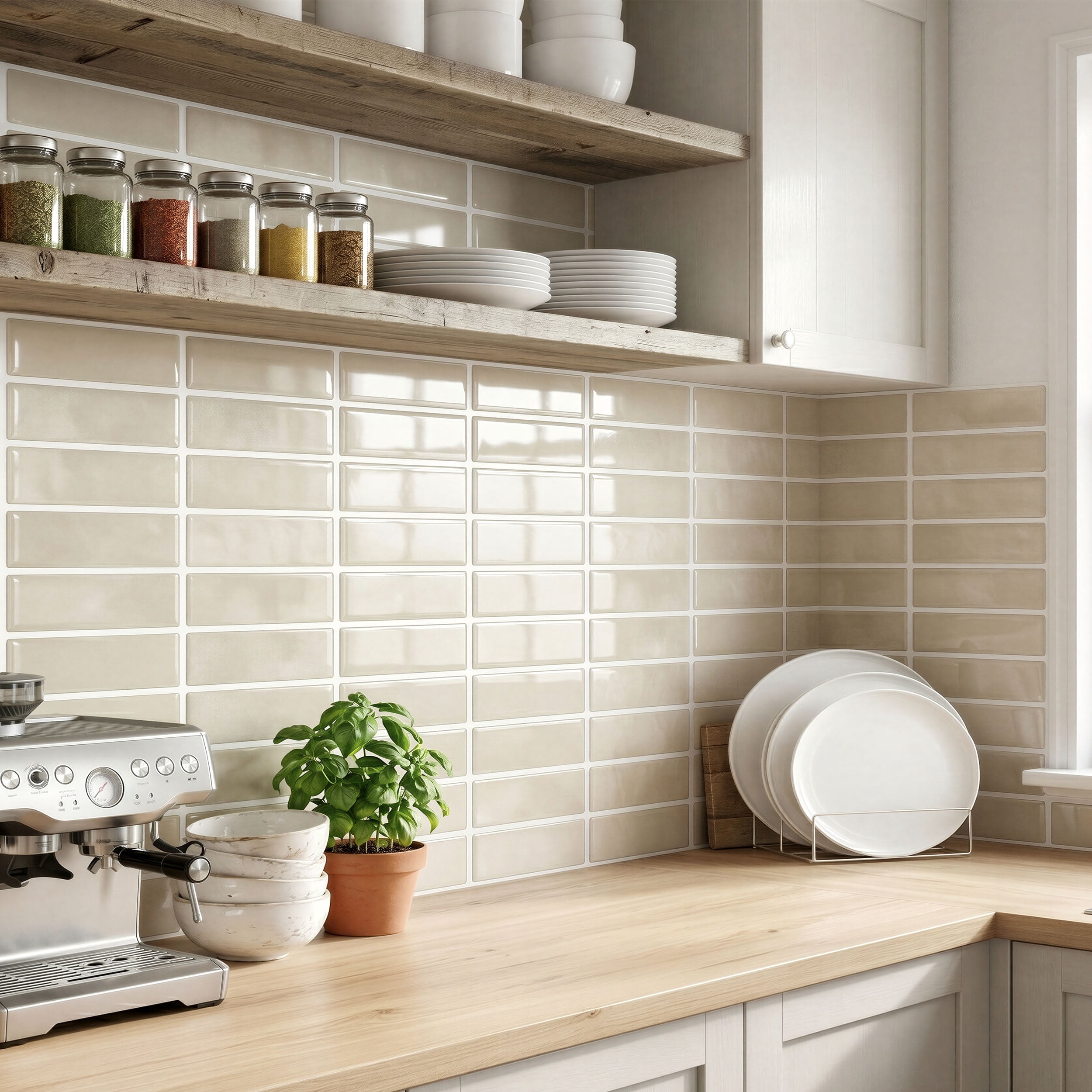 Stick3D 10Pcs 3D Peel and Stick Backsplash 11.4"x9" Self-Adhesive Wall Tile for Kitchen Bathroom, Beige