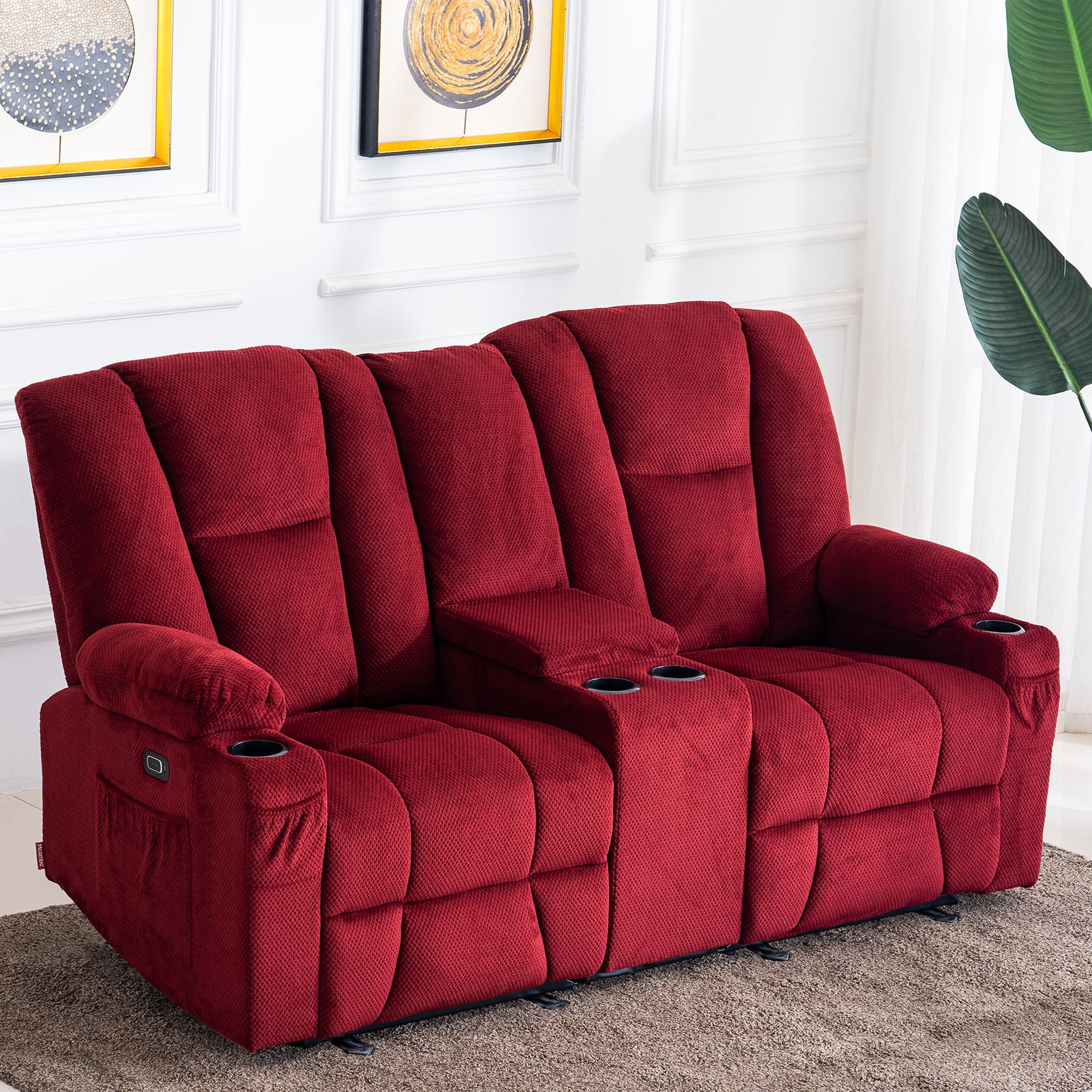 MCombo Fabric Electric Power Loveseat Recliner w Console