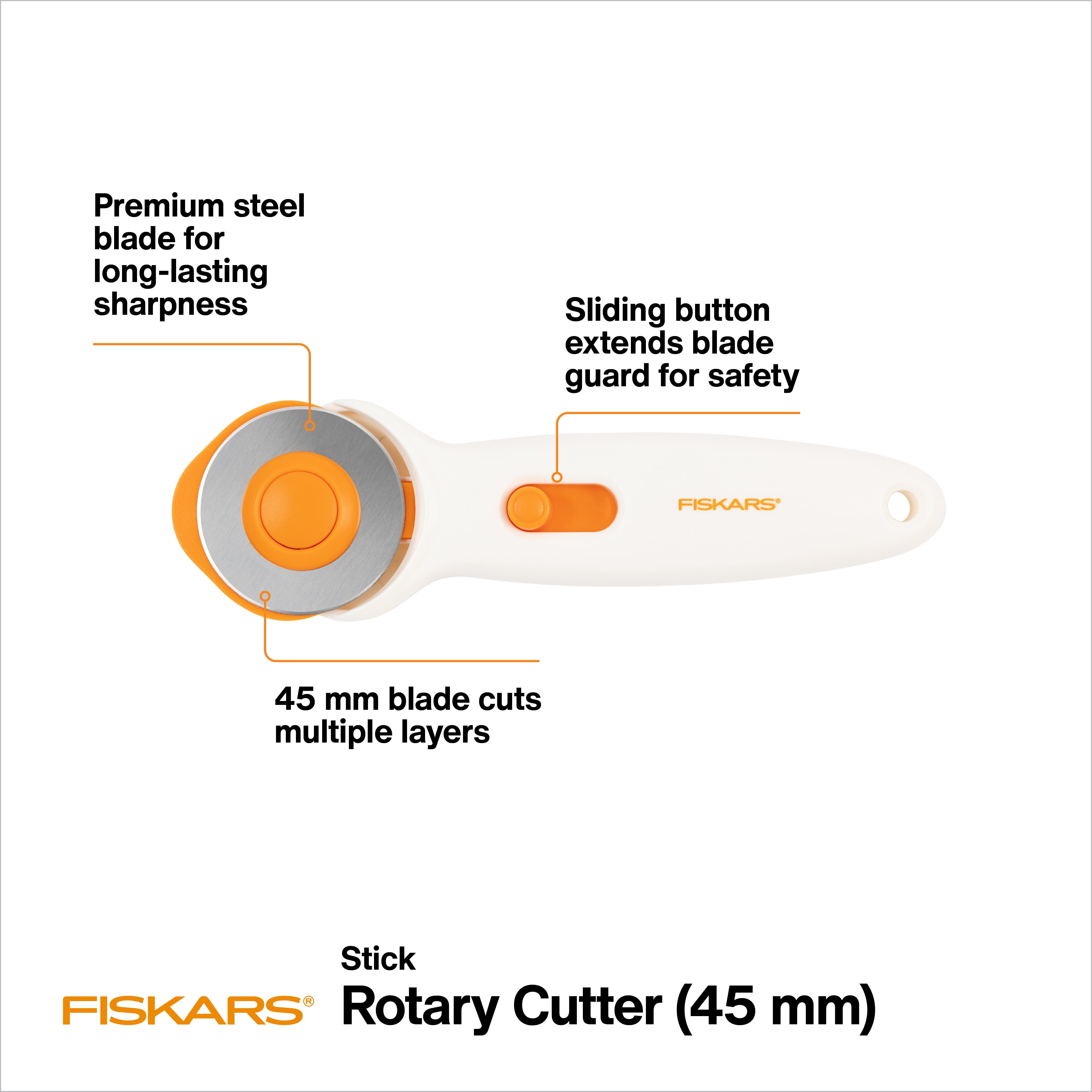 Fiskars 3-Piece Fabric Cutting Set: White Rotary Cutter, Gray Cutting Mat, and Acrylic Sewing Ruler
