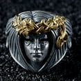 thumbnail image 4 of Mens Vintage Goddess Style Alloy Ring, Electroplated Two-Tone Finish, Unique Design, Sizes 7-14, 4 of 5