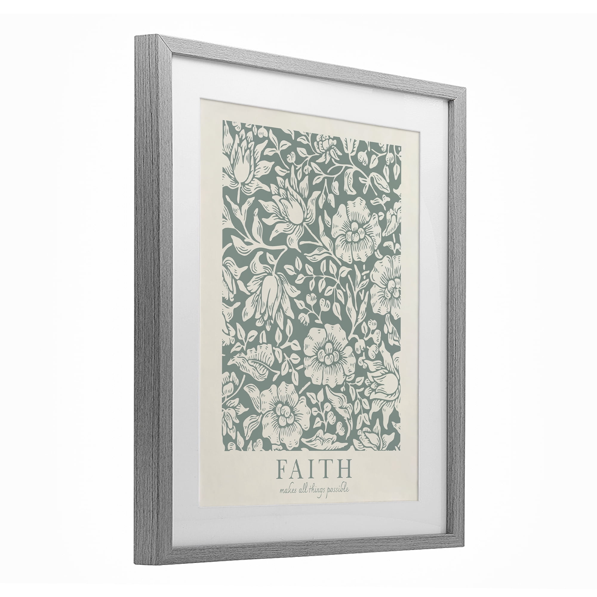 Stupell Industries Faith Quote with Floral Pattern Gray Framed Print Under Glass, design by Wild Apple Portfolio