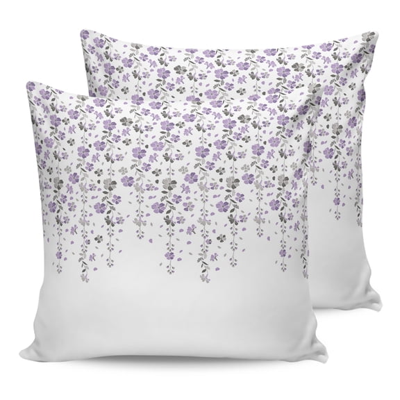 Outdoor Waterproof Throw Pillow Covers Set of 2 Purple Gray Floral Decorative Pillowcases Square Outdoor Pillows Cushion Case 18x18 Inch Spring Flowers Patio Pillows for Couch Sofa Bed Garden