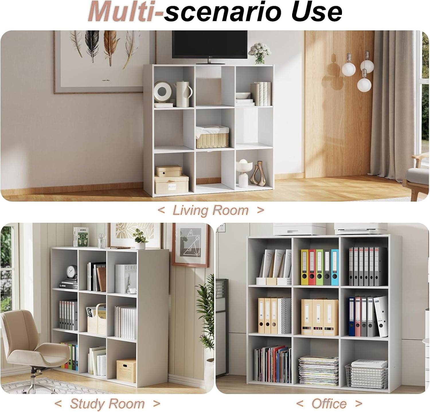 9 Cube Storage Organizer, Open Back Bookshelf with Removable Panels, Vertical or Horizontal Placement, Stackable Bookcase for Living Room, Bedroom, Home Office, White