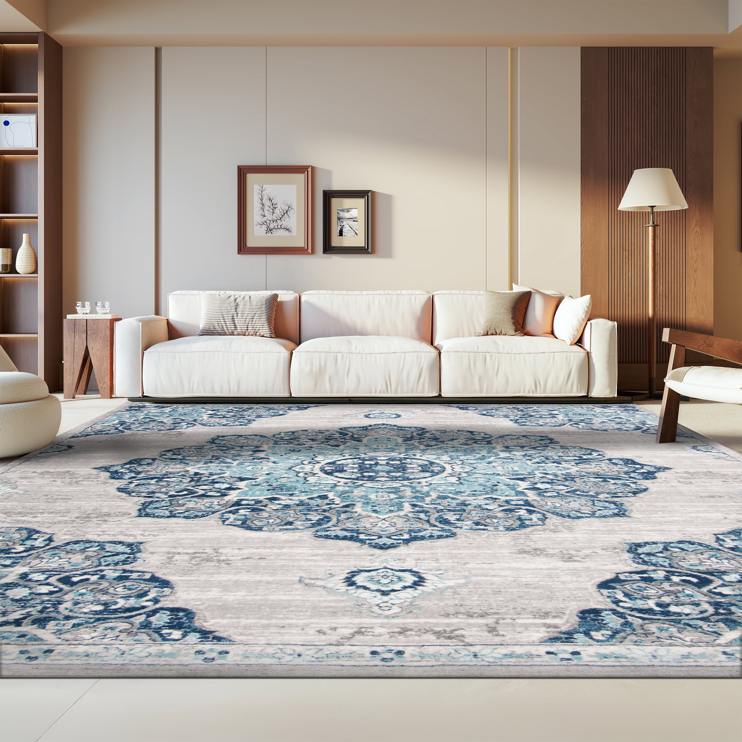 SAFAVIEH Brentwood Cantor Oriental Area Rug, Navy/Light Gray, 4' x 6'