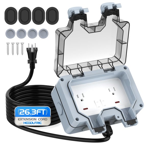 Caja de toma de corriente exterior Hoodutric con cable de extensión de 8 m