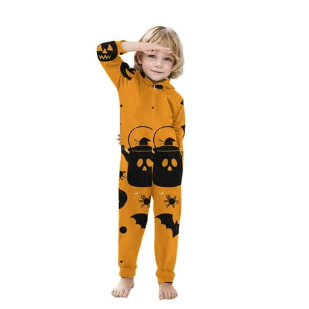 

XFYSSS Halloween Family Outfit Toddler Boys Girls Fashion Cute Print Color Hooded Long Sleeved Jumpsuit Romper Family Parent-child Wear