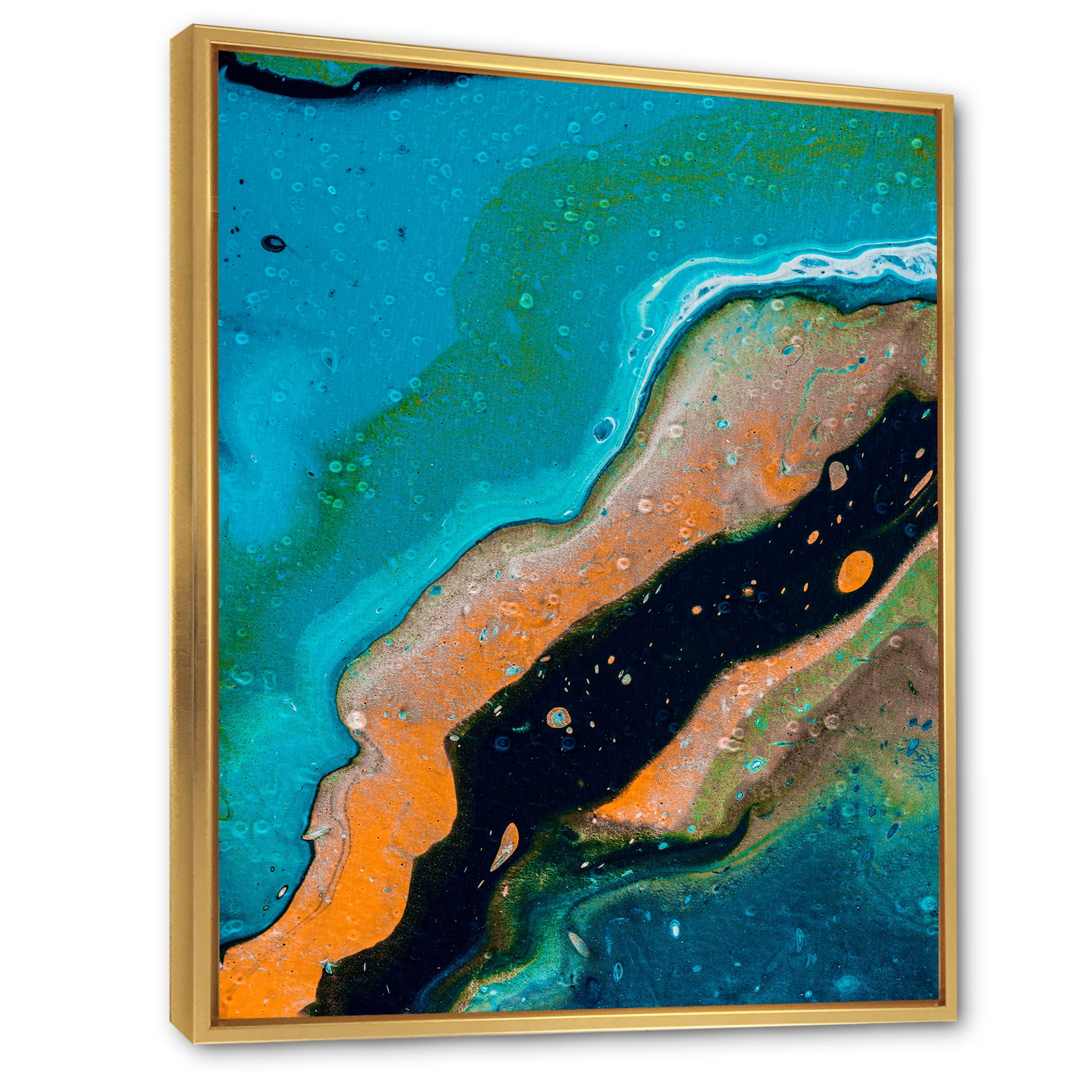 Designart 'Abstract Marble Composition In Orange and Blue II' Modern Framed Canvas Wall Art Print