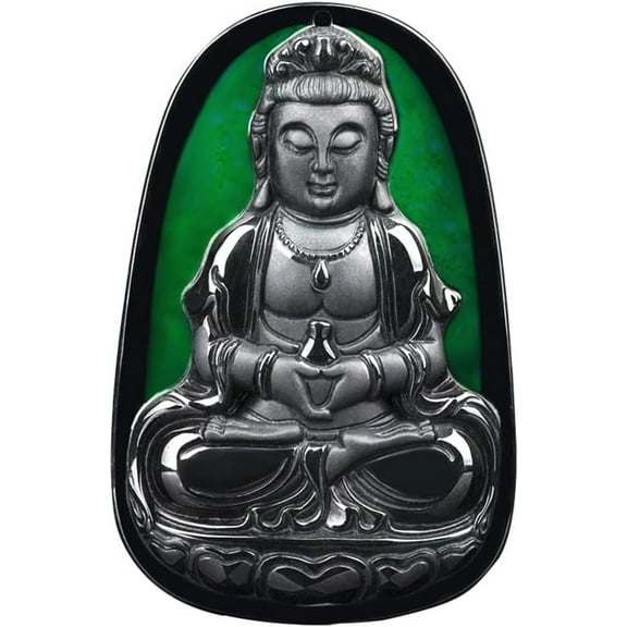 Graceful Natural Ink Jade Guanyin Necklace with Bodhisattva Buddha Pendant - A Serene Blessing and Protective Talisman for Harmony, Wisdom, and Prosperity