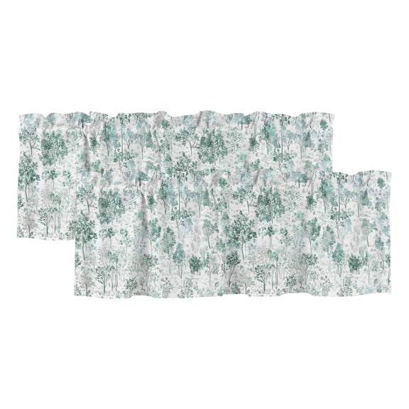 Green Botanical Curtain Valances for Windows, Kitchen Valance Window Treatments Panel 2 Pack, Watercolor Spring Floral Summer Rod Pocket Short Curtains for Bathroom Bedroom 42 x 12 Inch