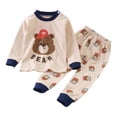 thumbnail image 2 of Weebloom Toddler Girls Pajamas Soft Long Sleeve Kids Outfit For Baby Girls Sleepwear Nightwear Pjs Loungewear Beige 4-5 Years, 2 of 3