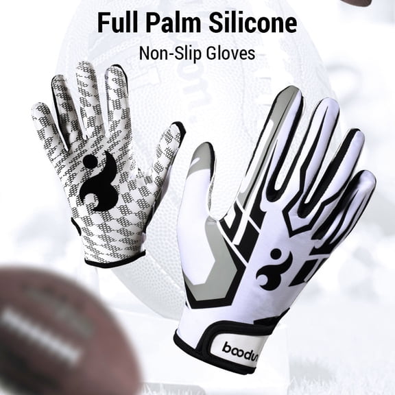 M Buder Adult Unisex White Rugby Grip Athletic Gloves for Fitness, Outdoor Activities, Hiking, and Sports Performance, Enhanced Non-Slip Padded Receiver Gloves, Size L
