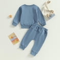 thumbnail image 2 of Zehjuhan Toddler Baby Solid Color Sweatshirt Outfit Long Sleeve Pullover Drawstring Pants Casual Fall Winter Blue，3-6M, 2 of 7
