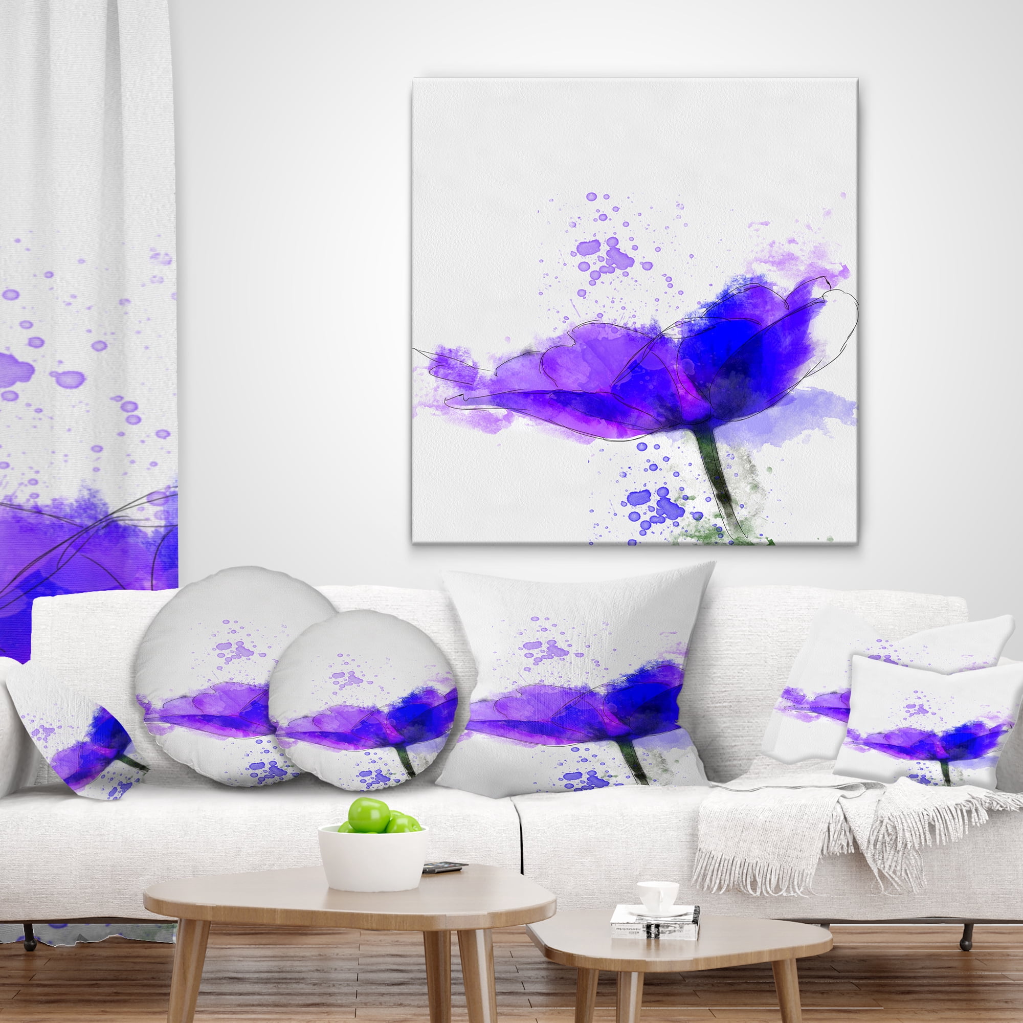 Designart Beautiful Blue Anemone Sketch - Floral Throw Pillow - 16x16