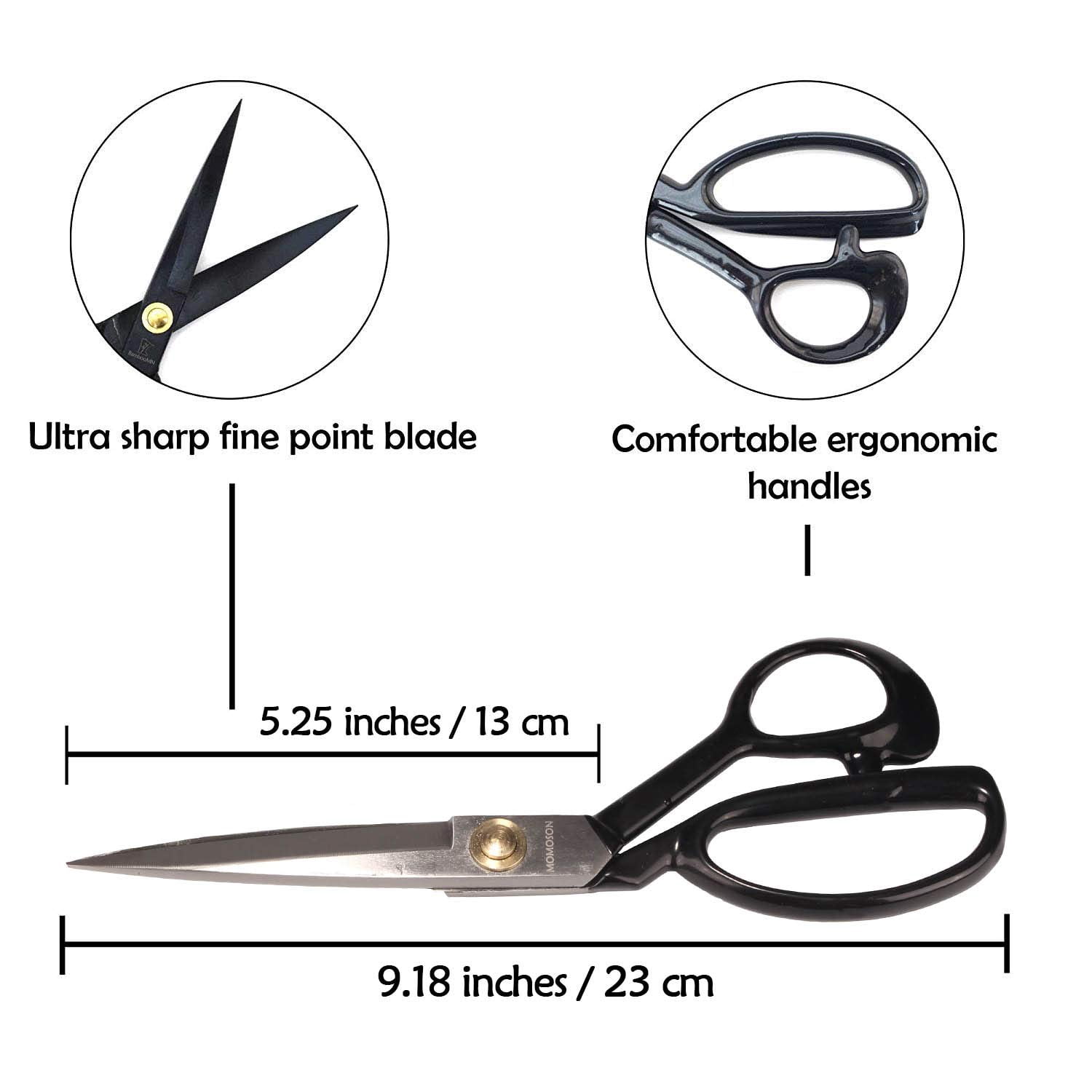 JubileeYarn Professional Fabric Scissors - Heavy Duty Carbon Steel - Multi Purpose Shears for Sewing Leather Tailor Dressmaking Craft - 9" Silver - 1 Pair