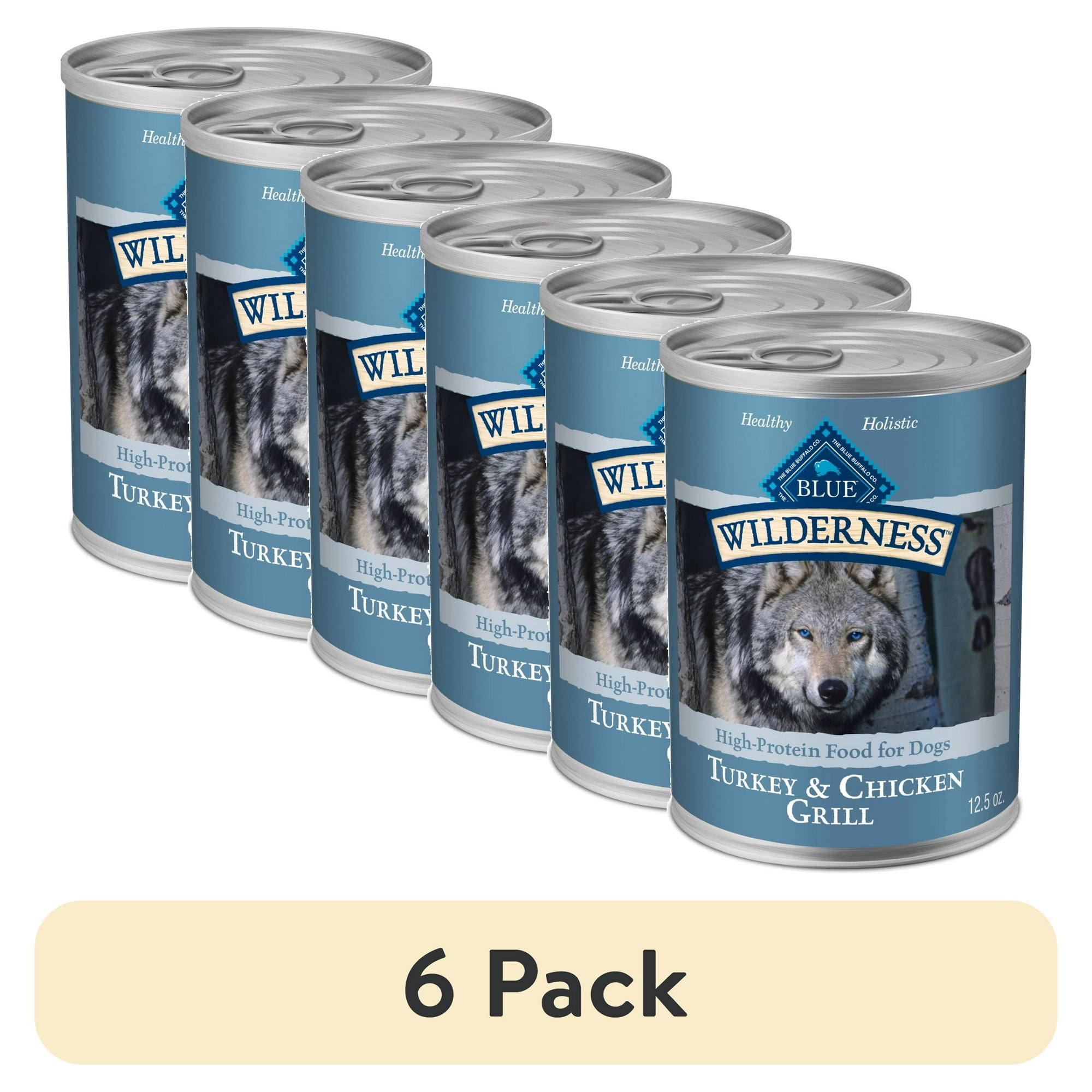 (6 pack) Blue Buffalo Wilderness Adult Wet Dog Food, Turkey & Chicken Grill, 12.5oz,