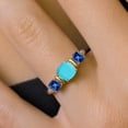 thumbnail image 4 of 925 Sterling Silver and 10K Yellow Gold Green Turquoise and Blue Created Sapphire 3 Stone Engagement Ring for Women (1.59 Cttw, Cushion Cut 6MM and 4MM, Available in Size 5, 6, 7, 8, 9), 4 of 4