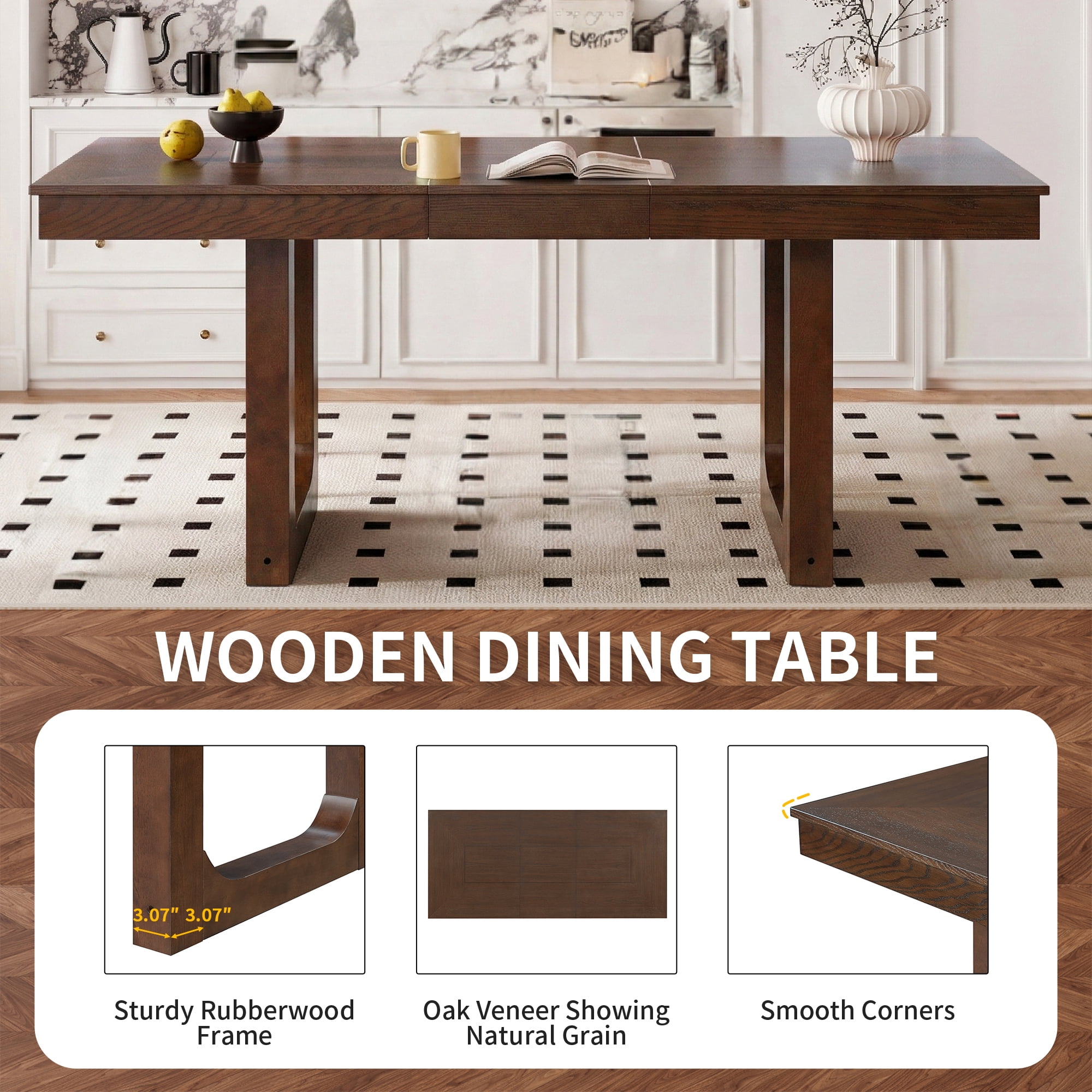 Euroco 7-Piece Wooden Dining Table Set,78" Extendable Dining Table & Chairs Set with 18" Leaf for 6-8,Farmhouse Kitchen Table Set for Dining Room,Brown