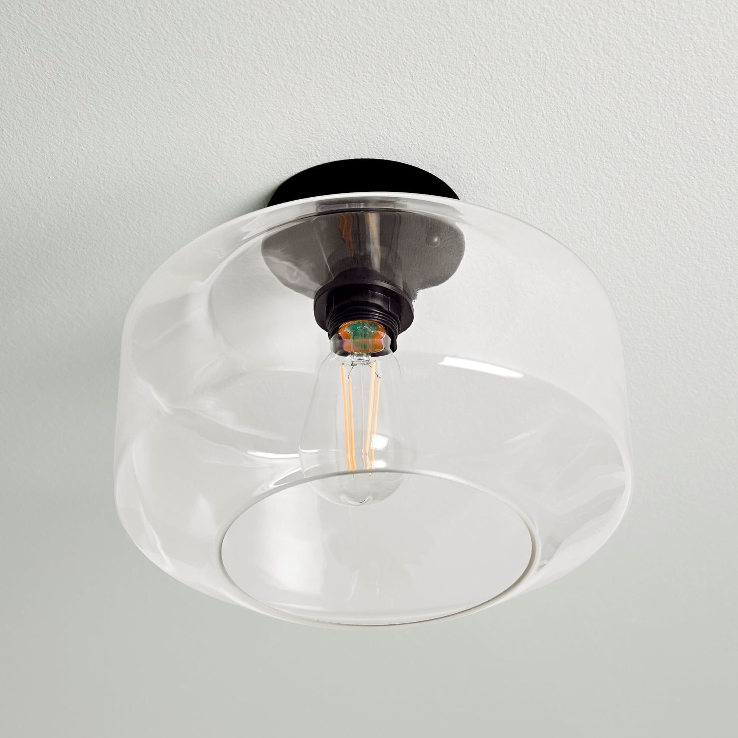 Better Homes & Gardens 12" Architectural Semi Flush Ceiling Light, Black Finish Clear Glass Shade
