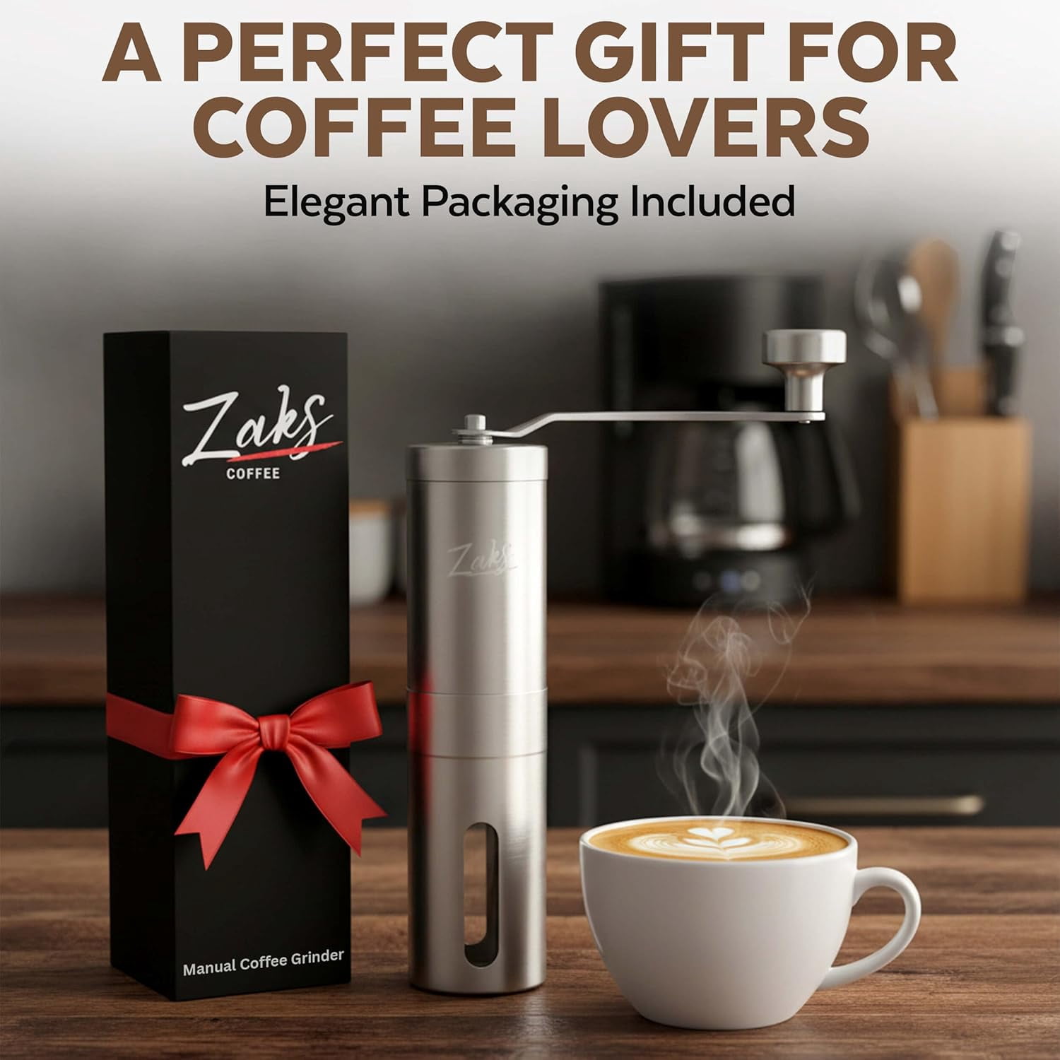 ZaksCoffee Manual Coffee Grinder Stainless Steel  with 11 Settings for Home Travel