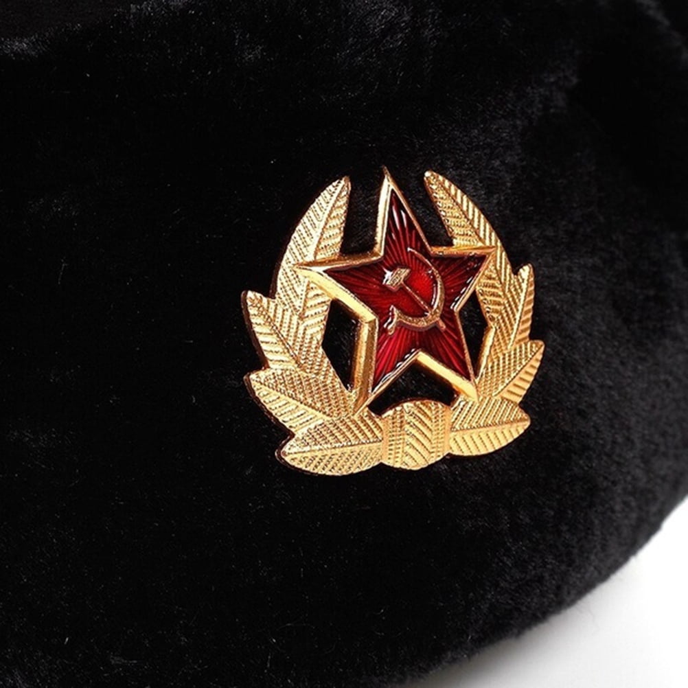CondFun Cotton Unisex Men Women Russian Ushanka Badge Bomber Hat Pilot Hat Winter Hat with Earflaps Winter Warm Hat