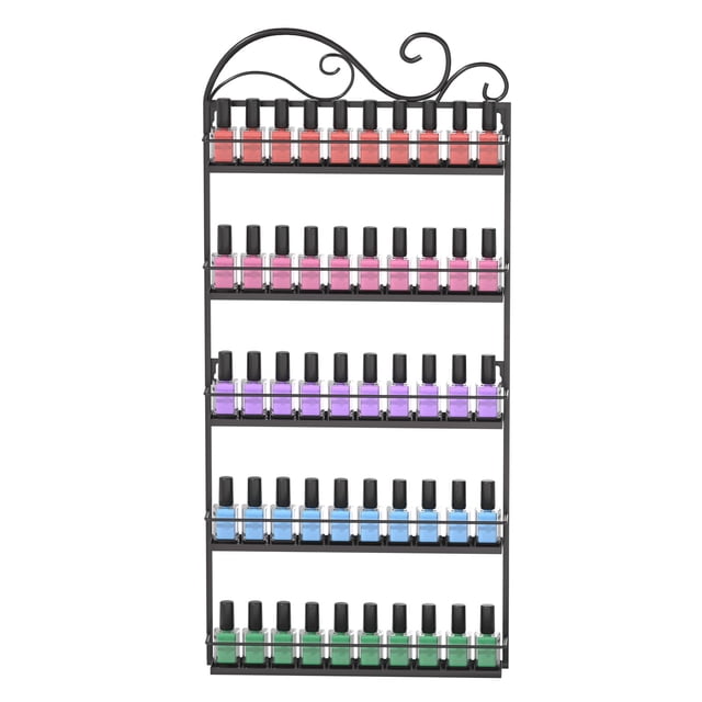 Organizador de esmaltes de uñas de pared ERYTLLY, acero negro, 5 niveles