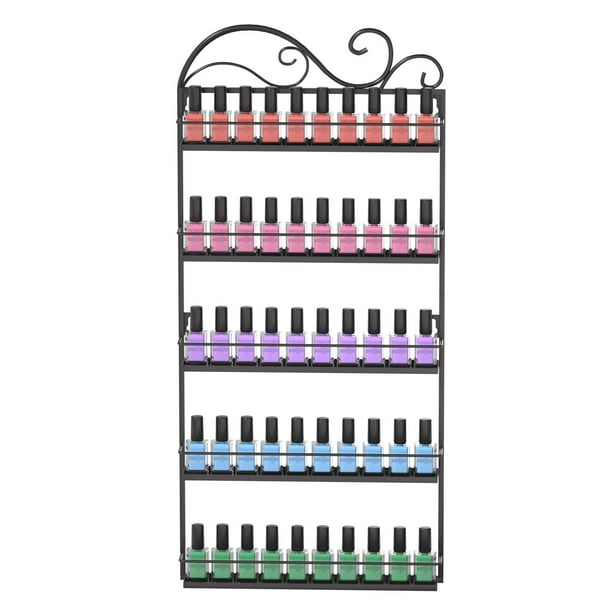 Organizador de esmaltes de uñas de pared ERYTLLY, acero negro, 5 niveles
