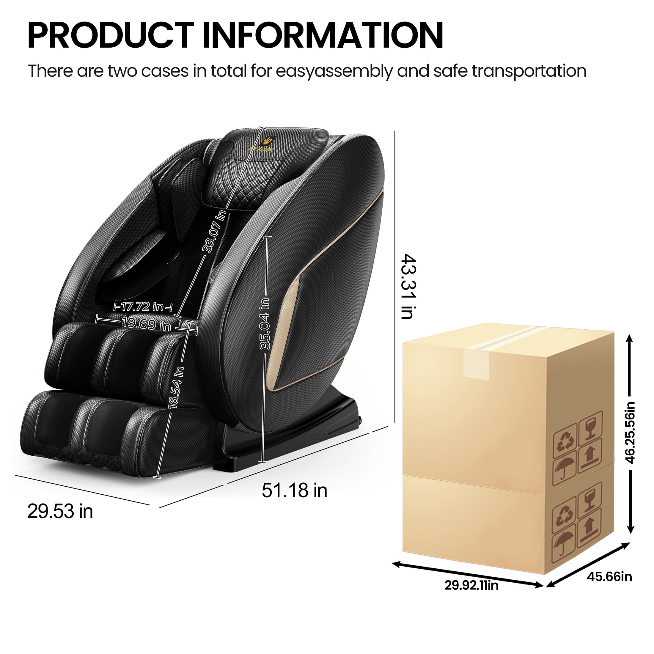 Aukfa Zero Gravity Recliner Massage Chair w/ Heat, Bluetooth, 5 Modes & Shiatsu Full Body Massage Chair, Black