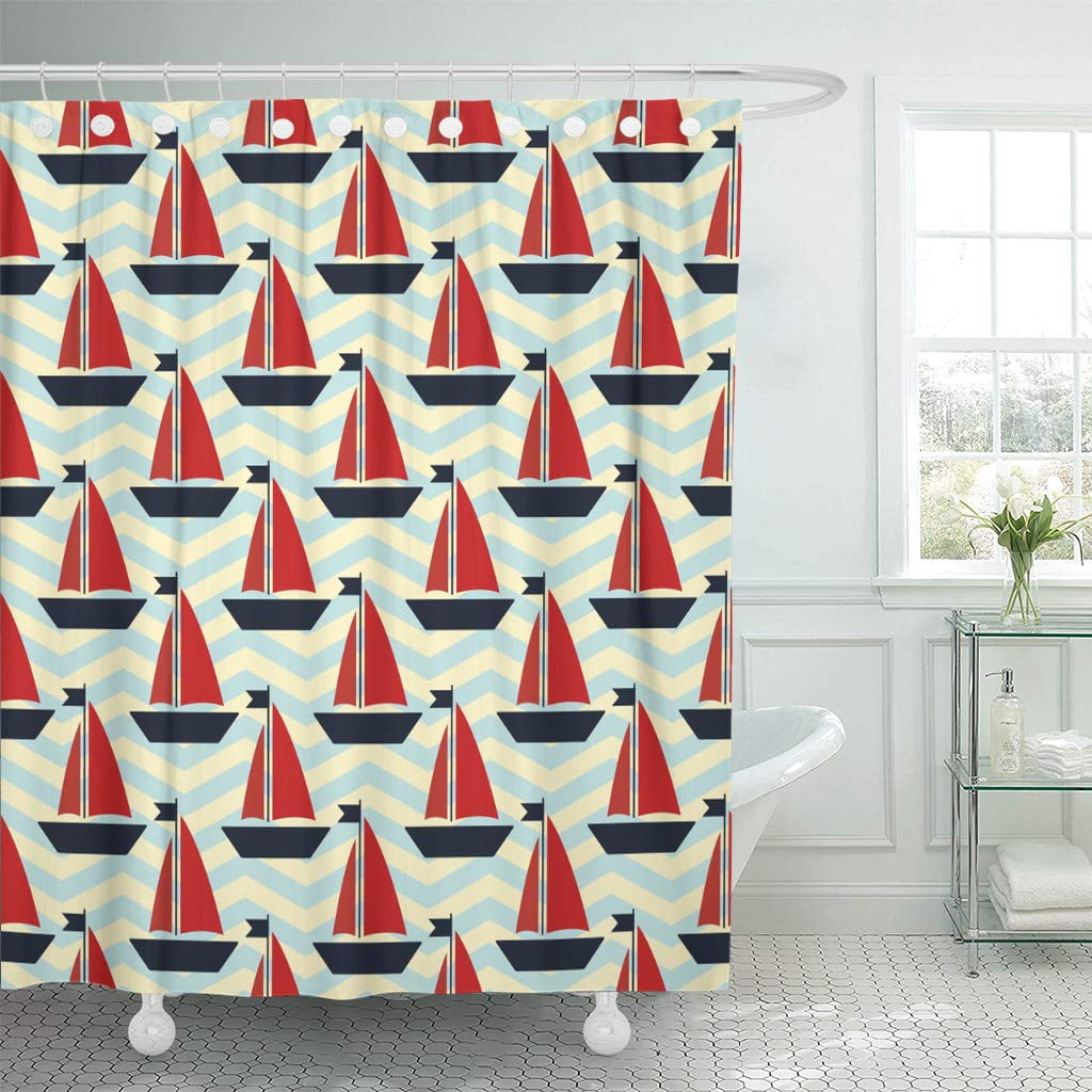 KSADK Blue Abstract Maritime Mood Nautical Pattern with Striped Red