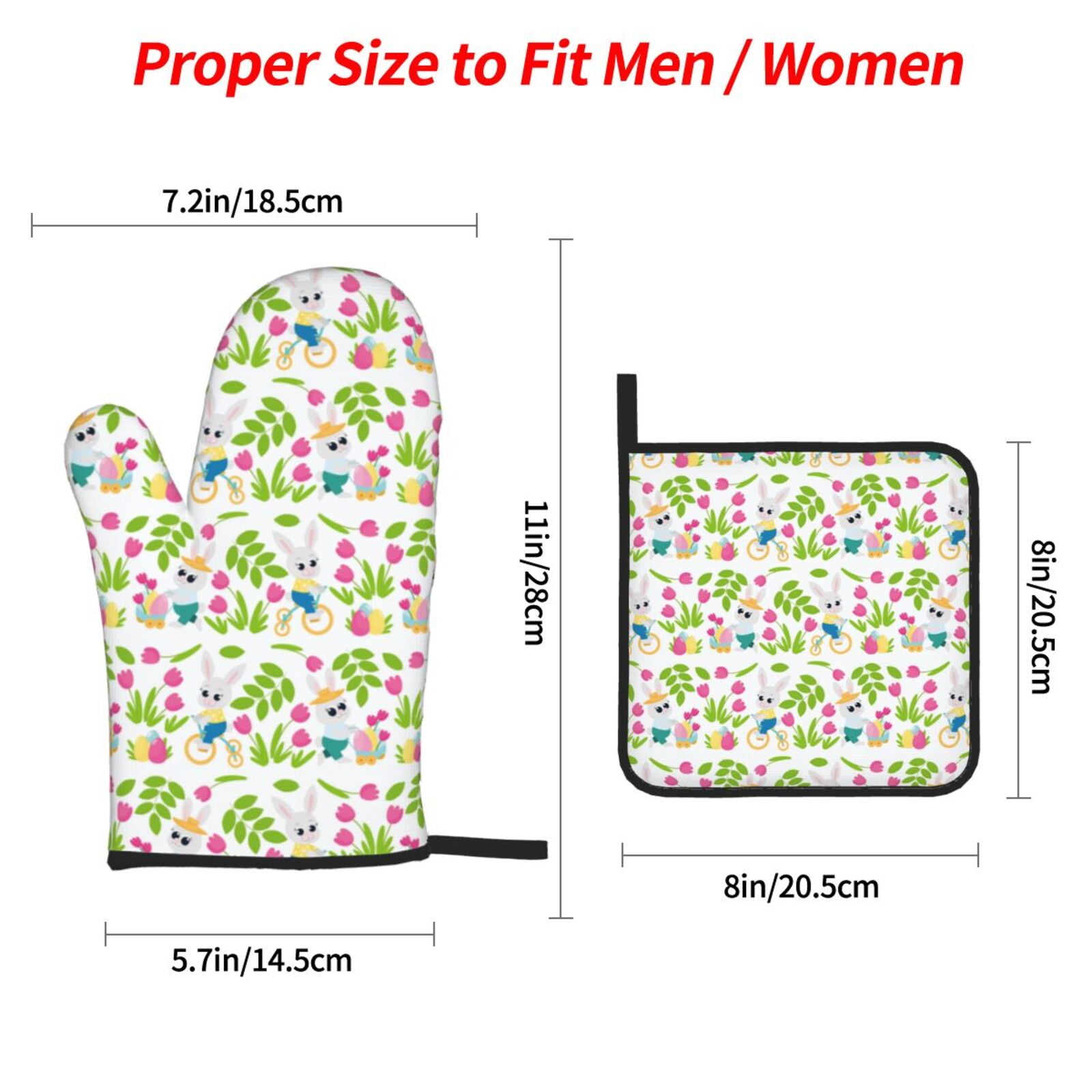 Naloa Happy Easter Oven Mitts and Pot Holders 4 pcs Set, Cooking Baking Grilling Kitchen Oven Glove for Cooking