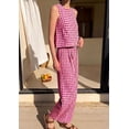 thumbnail image 3 of Wrongduck Womens Cotton 2 Piece Set Plaid Sleeveless Top Wide Leg Pants Summer Lounge Outfit Matching Vacation Travel Casual Outfit 2026, 3 of 15