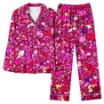 thumbnail image 2 of CALAFEBILA Sleep Sets for Women Womens Button Down Pajamas Valentine Day Loungewear Notch Collar Heart Print Tops with Pocket and Pants, 2 of 3