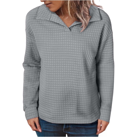 FAIWAD Sweatshirts for Women Long Sleeve Knit Collared Basic Pullover Oversized Comfy Workout Tops