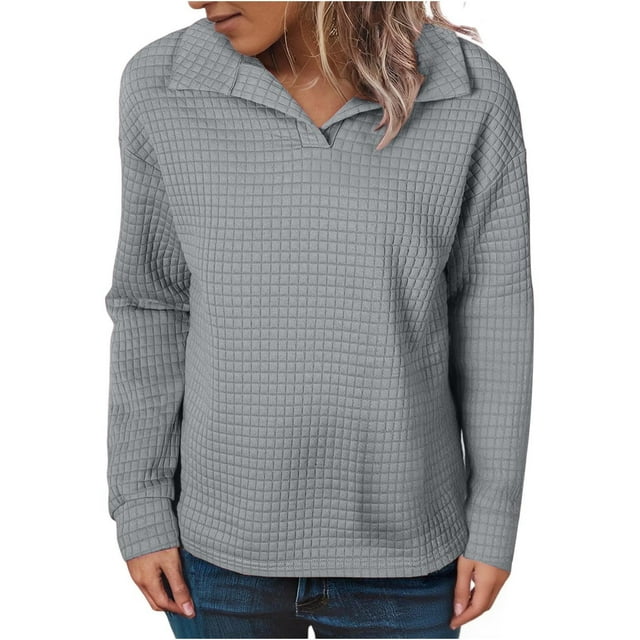 Lmnyox Chandails en Molleton Décontractés pour Femmes Mode Manches Longues Col Athlétique Basique Texture Chandail