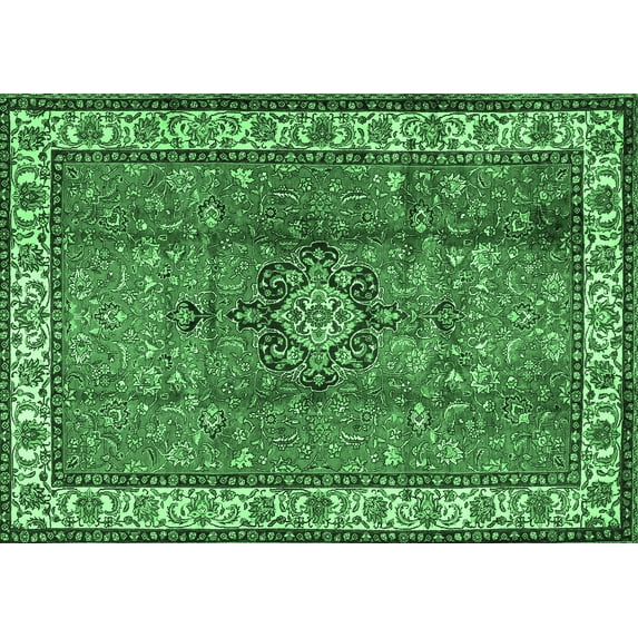 Ahgly Company Indoor Rectangle Persian Emerald Green Traditional Area Rugs, 7' x 10'