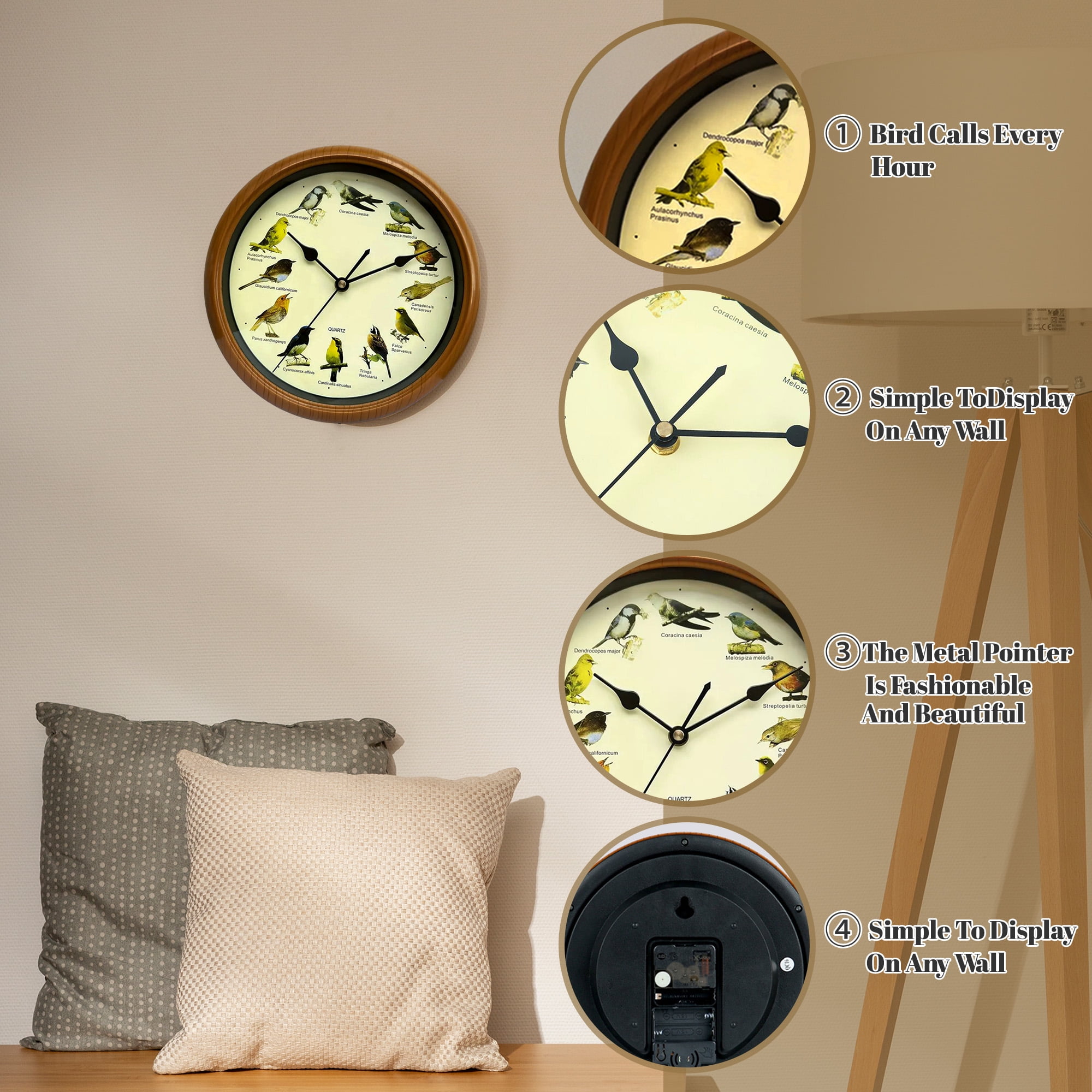 Menolana 10" Modern Singing Bird indoor Wall Clock, Easy Installation