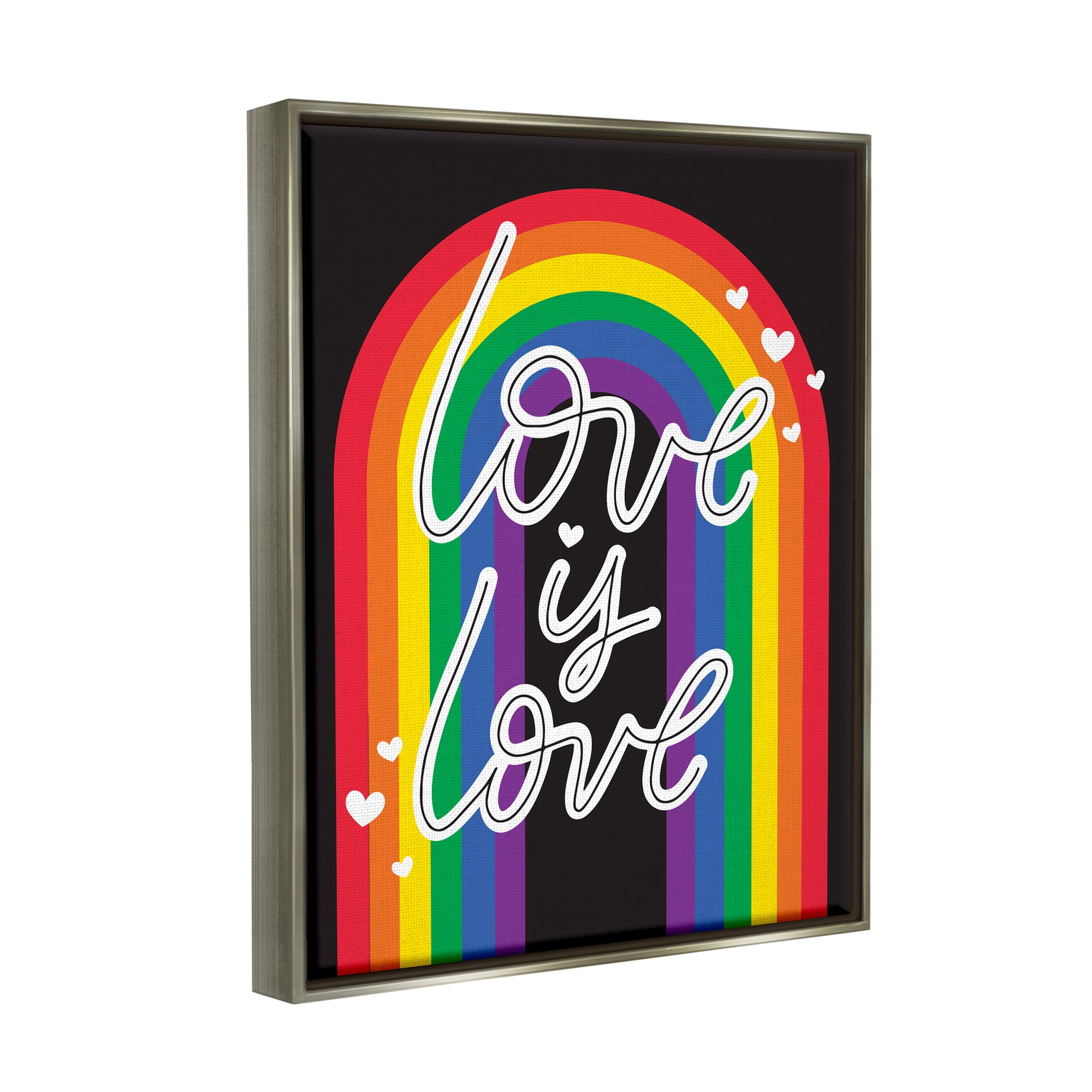 Stupell Industries Love LGBTQ Pride Rainbow Holiday Painting Gray Floater Framed Art Print Wall Art