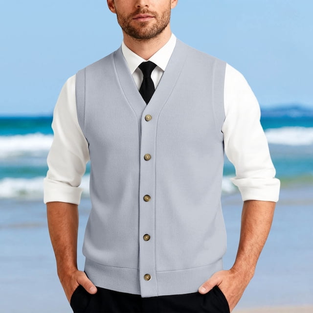 Gilet en Tricot Classique avec Boutons devant pour Usage Quotidien Décontracté et Professionnel - Gilet en Tricot Sans Manches Élégant pour Garde-Robe Homme