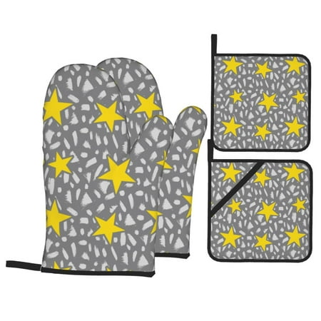 

Oven Mitts and Pot Holders Sets 4 pcs Stars Abstract pattern Non-Slip Oven Gloves Potholders Soft Quilted Lining Heat Resistant Gloves Hot Pads for Kitchen Cooking Baking