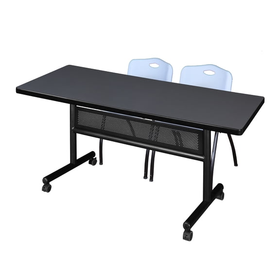 72" x 30" Flip Top Mobile Training Table with Modesty Panel- Grey and 2 "M" Stack Chairs- Grey