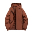 thumbnail image 2 of QIUOMBBP Big and Tall Rain Jackets for Men Full Zip Quilted Lined Hooded Coats Winter Outdoor Padded Warm Windbreaker, Brown, XXXL, 2 of 3