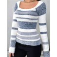 thumbnail image 4 of Women's Pullover Striped Knit Square Neck Sweater Color Block Long Sleeve Cute Trendy Fuzzy Sweaters Blue XS, 4 of 9