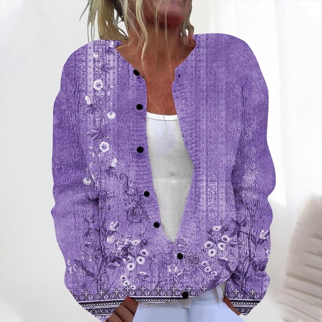 Cárdigan informal de punto con estampado navideño para mujer, chaqueta con botones y abrigo para mujer