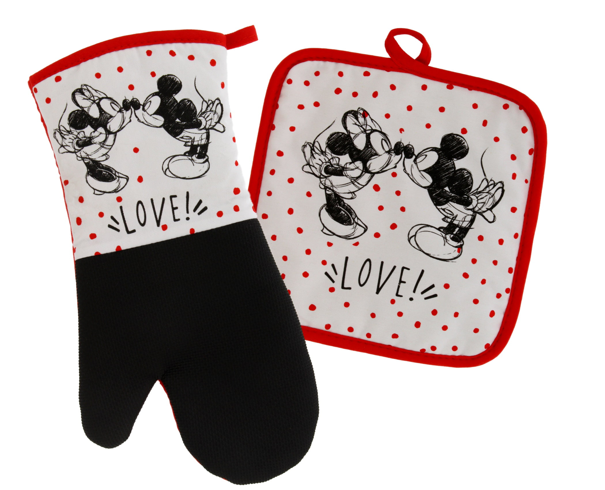Mickey and Minnie Swing Non-Slip Heat Resistant Kitchen Accessories with Premium Insulation Ideal for Handling Hot Kitchenware Disney Kitchen Neoprene Oven Mitt and Potholder Set with Hanging Loop