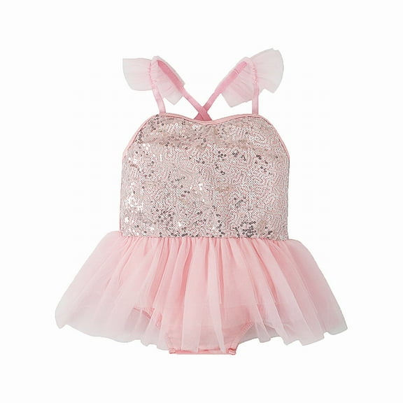 Mercatoo Infant Baby Girls Sequins Ruffle Romper Tutu Dress Summer Fly Sleeves Princess Birthday Party Tulle Dresses